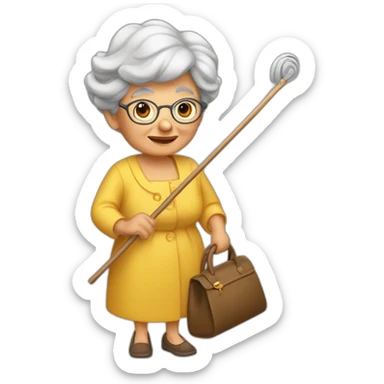 Une grand-mère avec une Copie et une canne sticker