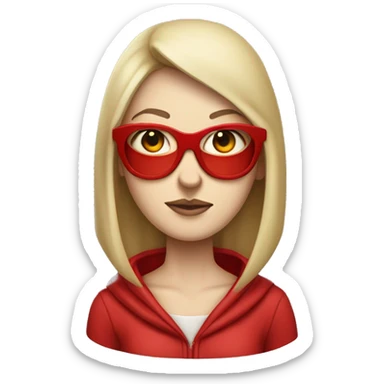 pale skinned woman in a red hoodie long-neck covering most of the face, wearing glasses, soy una fashion victim evidentemente sticker