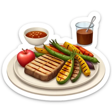 minimalist iOS style Apple emoji of a plate of plancha with vegetables and meat sticker