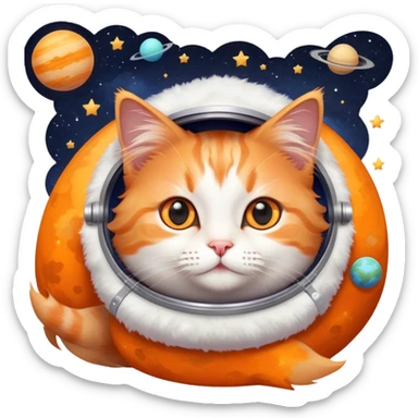cat in space with stars and planets sticker