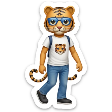 anthropomorphised tiger in a band t-shirt and jeans wearing an eye patch walking upright sticker