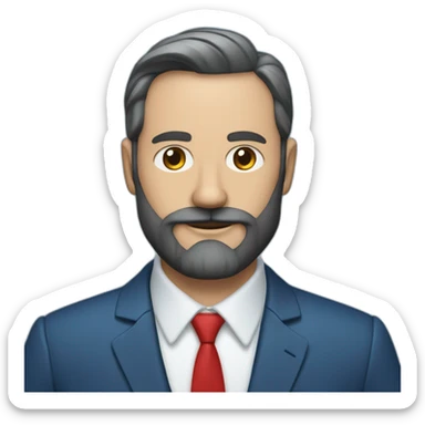 Un barbu de 40 ans, avec un costume bleu marine, et une cravate rouge et une chemise bleu claire sticker