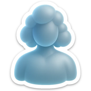 front view, person made of white convex clouds, shoulder length, matte glass style sticker