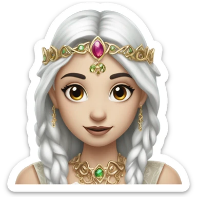 elf princess, white skin, dark hair with jewellery,  sticker