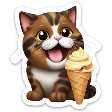Cute fat tortoiseshell cat eating ice cream sticker