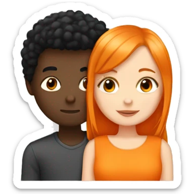 White girl with orange tall  hair kissing a boy with black hair and brown skin  sticker