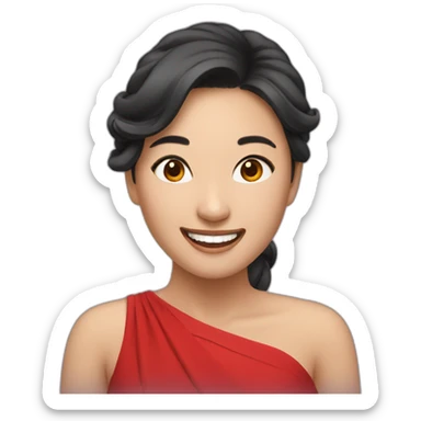 Beautiful Asian woman with red dress and who laugh sticker