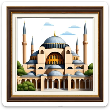 Cinematic Realistic Hagia Sophia Landmark Emoji, depicted with the majestic historic architecture rendered with intricate detail and dramatic, timeless lighting. sticker