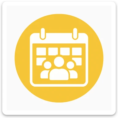 An icon with yellow background, white inner lines, meaning meeting, calendar sticker