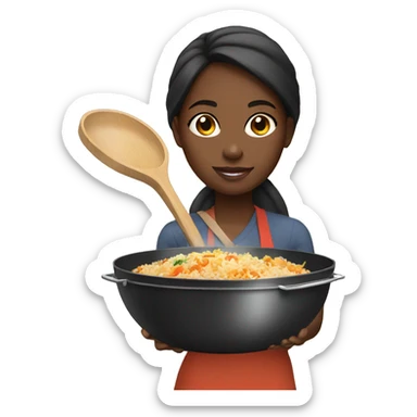 Black girl holding a wok that has fried rice in it sticker