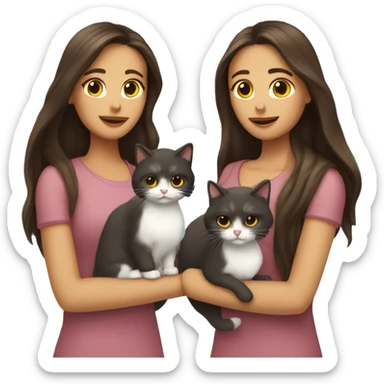 Two long hair brunettes keeping two cats in their hands sticker