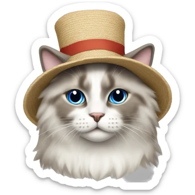 Ragdoll cat with a hat that says “Bongus” sticker