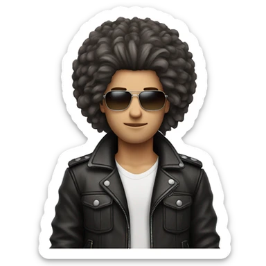 Big hair straight, white face colour, slender face, eyes look like as he’s high, cool leather jacket with cargo pants and accessories sticker