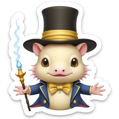 light yellow axolotl with magician hat sticker