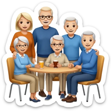 A large crowd of adults and seniors in casual clothing at an afterwork meeting sticker