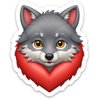 cute dark grey wolf inside heart sticker
