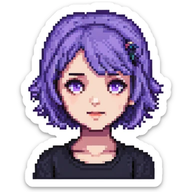 Girl with short purple hair, pixel art style sticker