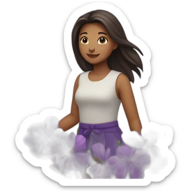 a girl circling among purple flowers sticker