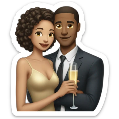 Tall lightskin man with champagne, hugging short lightskin woman sticker
