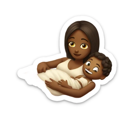 Girl in bed with baby sticker