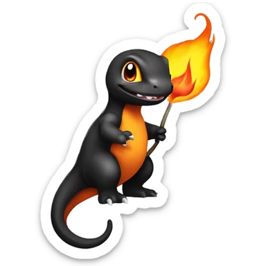 Black Shint Charmander with a flame on its tail-tip sticker