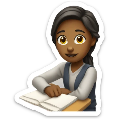 girl is sitting at school desk, one hand is raised sticker