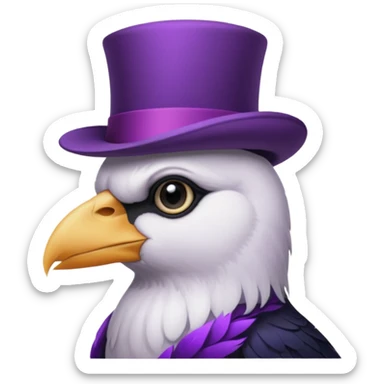 a white crow emoji with a frown and a purple top hat sticker