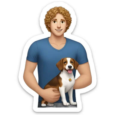 Russian white Boy with curly Hair with dog Entlebucher zennenhund sticker