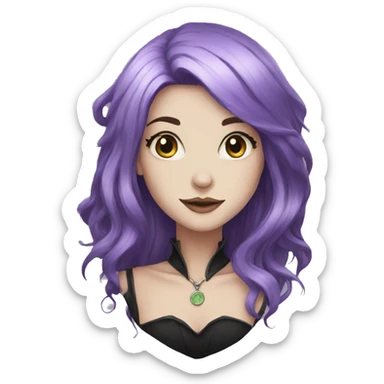 white skin witch black purple hair tea sticker