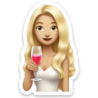 Pretty blonde lady with long hair drinking rose champagne sticker
