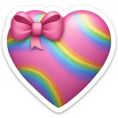 Rainbow heart, with a pink bow attached sticker