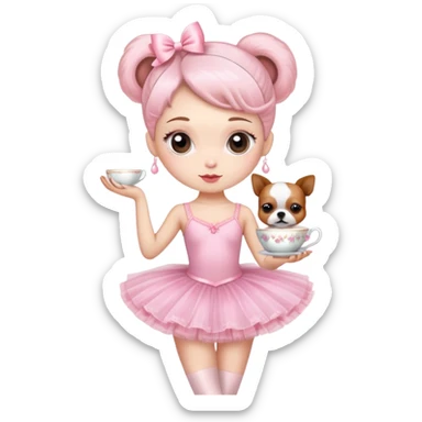 Una bailarina con ropa rosada y con tutu y con cabeza de raza de té sticker
