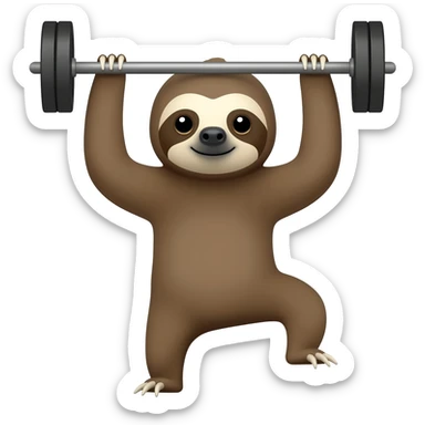 A cute sloth in iso emoji style going to a gym doing exercise sticker