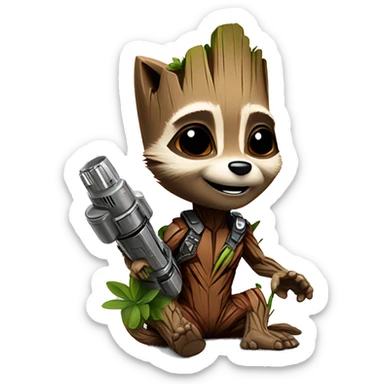 baby groot and rocket racoon sticker