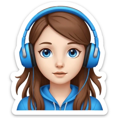Deer girl with white skin and brown long hair with blue eyes with headphones  sticker