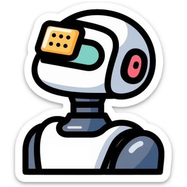 Robot with visible AI processor chip in its brain sticker