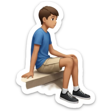 Ragazzo seduto su un tetto di un palazzo, con le gambe a penzoloni sul vuoto in 2d qundi di profilo sticker