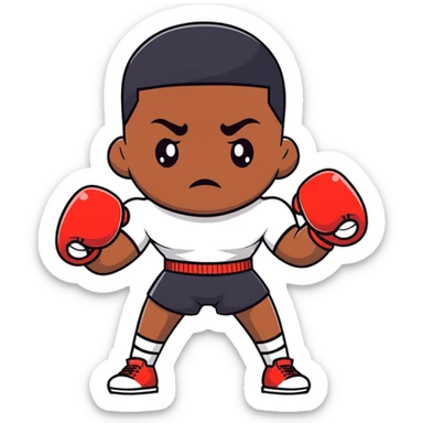 Passport photo portrait of a young 19-year-old Black male boxer, formal front-facing pose, neutral background, athletic build sticker