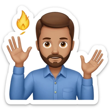 Guy with brown hair flicking you off and wearing a collar shirt with a trimmed beard sticker