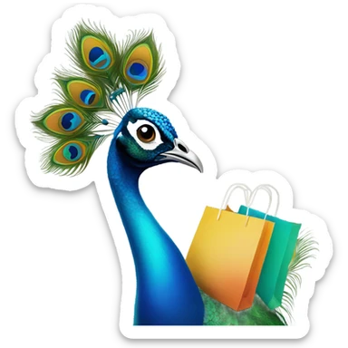 Peacock with shopping bags sticker