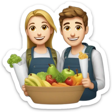 deux étudiants heureux avec de la nourriture sticker