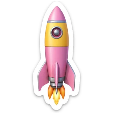A single rocket, colored in pastel pink and yellow, glossy and smooth, cartoonish, vibrant colors, high detail, simple and cute design, isolated on white background, centered composition sticker