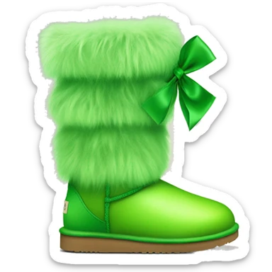 Realistic Pair of lime green fur Ugg boots with green silk ribbon bow. sticker