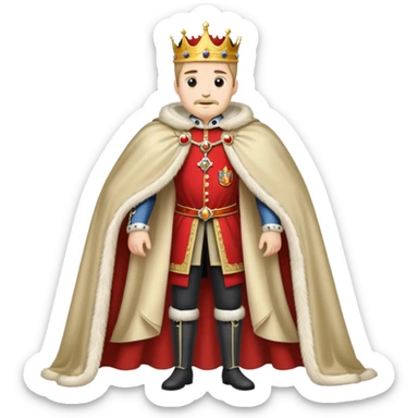Full body of Carlos I of Spain, Habsburg king standing in royal attire with crown, cape, and prominent jaw sticker