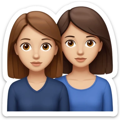 two sisters in their twenties; one has a slightly lighter complexion with lighter skin, brown eyes, and brown hair while the other is slightly tanner, brown eyes, and dark brown hair sticker