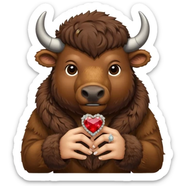 Bison proposing with engagement ring sticker
