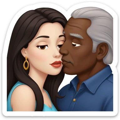 Beautiful woman with long dark hair, kissing a older Hispanic man sticker