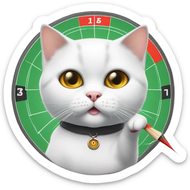 White British cat play darts sticker
