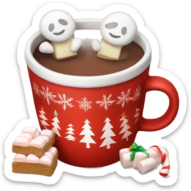 christmas red colour cup with hot chocolate and marshmallows with more Christmas details in the cup sticker