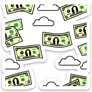 money rain, dollar bills falling from clouds sticker